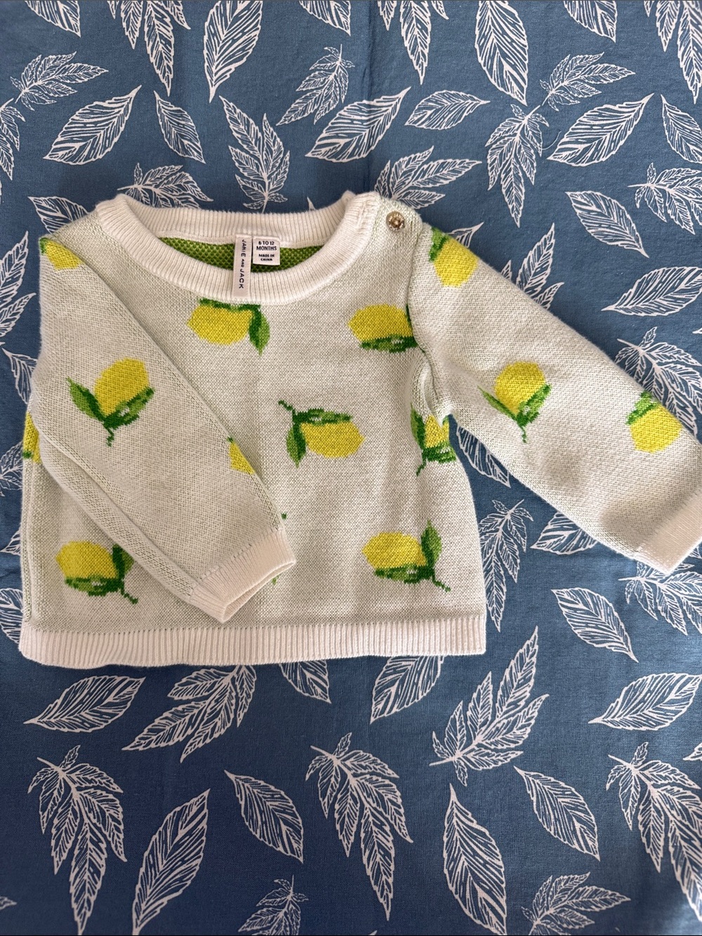 Janie and Jack baby Lime Print Baby Sweater - White with Yellow & Green Lemons
